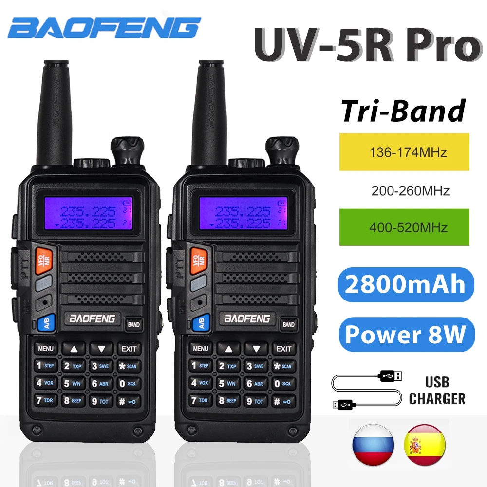 Baofeng Walkie Talkie 2pcs Ham Radio Hf Transceiver UV5R Pro Support USB Charge 2 Way Radio Tri Band UV Radio Support 220-260MHz