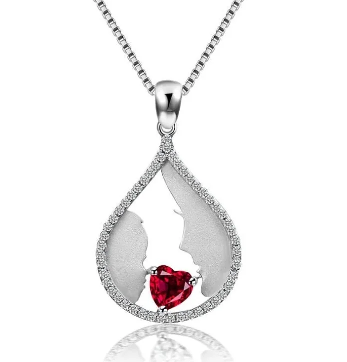 ANGLANG Charming Gifts Stylish Jewelry Ruby Cubic Zirconia Heart Pendant Chain Necklace for Women Girl Mom Girlfriend Wife |