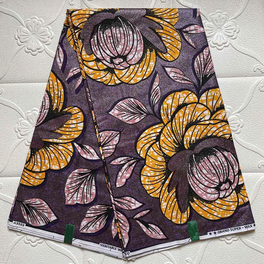 

New Best Quality African Glam Glitter Grand Supe-V Golden Wax Fabrics Ankara Printed Wax Materials 6Yards/pcs For Nigerian Dress
