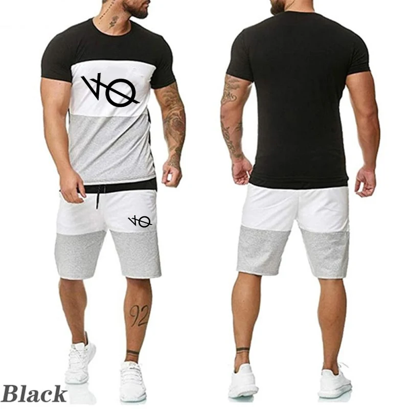 Summer Men's Short-sleeved Sports Suit Solid Color Short-sleeved Two-piece Casual Athletic Suit Striped 2 Piece Set