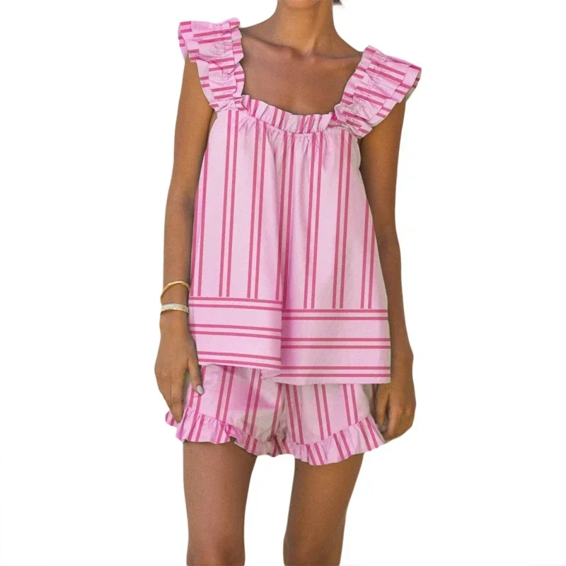 Комплект для отдыха из 2 предметов летний топ в полоску с квадратным вырезом и