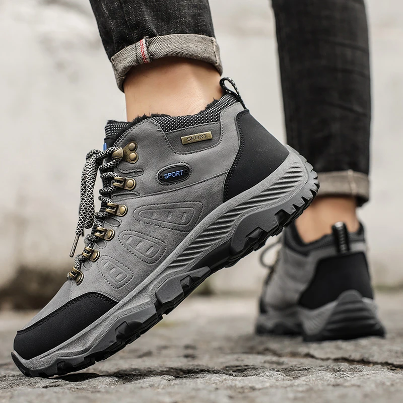 

Brand Winter Men's Boots Warm Men's Snow Boots High Quality Leather Waterproof Men Sneakers Outdoor Men Hiking Boots Work Shoes