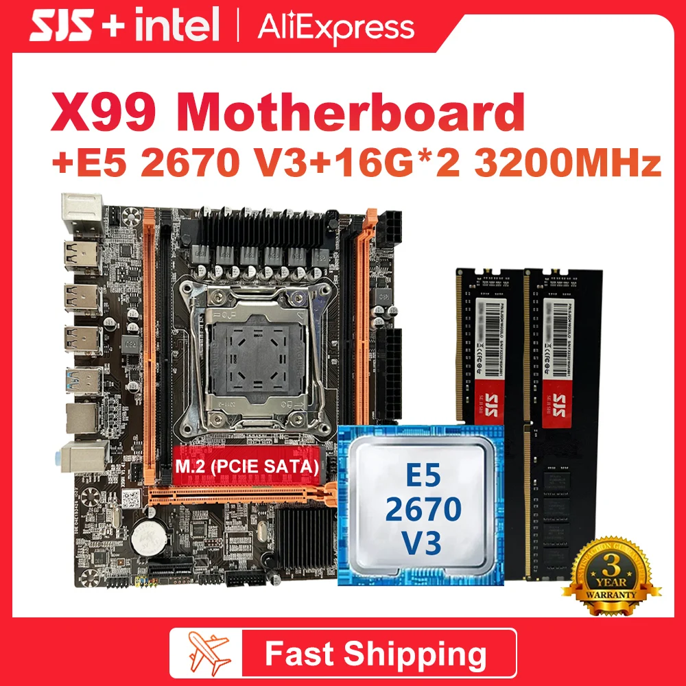 

Комплект материнской платы SJS X99 128 ГБ с LGA 2011-3 Xeon E5 2670 V3 процессор DDR4 16 Гб (2x8 ГБ) 3200 МГц оперативной памяти