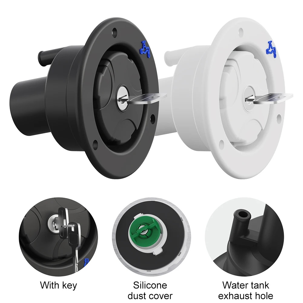 RV Fresh Water Locking Cap Inlet Gravity Filler with 2 Keys Retrofit Leak Proof Caravan Universal