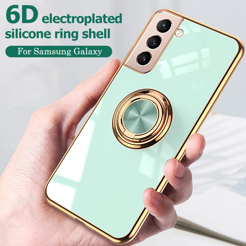 

For Samsung Galaxy S21 FE+S21 Plus Electroplated Silicone Car Magnetic Cover For Samsung S21 Ultra S21 Covers Ring Holder Covers