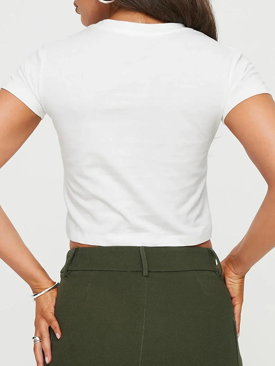 Женские летние топы с коротким рукавом и круглым вырезом короткая футболка