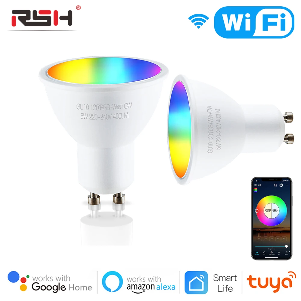 

Tuya GU10 WiFi Smart Light LED Bulbs RGBCW 8W Dimmable Lamps Smart Life Remote Contro Work with Alexa Google Home