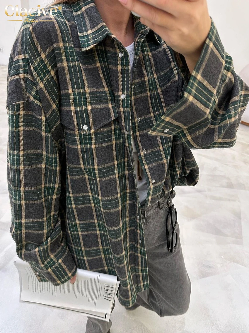 Модная свободная клетчатая женская блузка Clacive элегантные офисные рубашки с