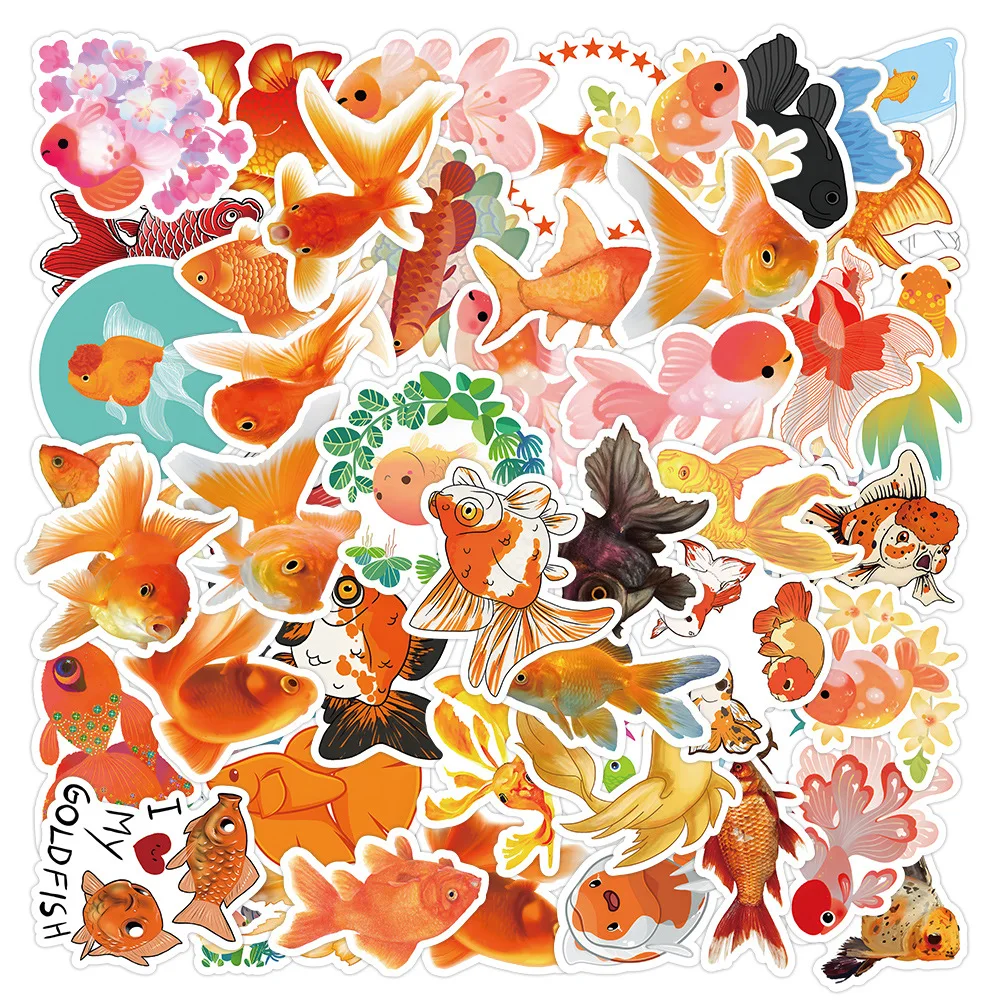 

50 Sheets of Cartoon Small Animal Goldfish Doodle Suitcase Helmet Book Mug Laptop Label Decoration Sticker DIY Toy Gift
