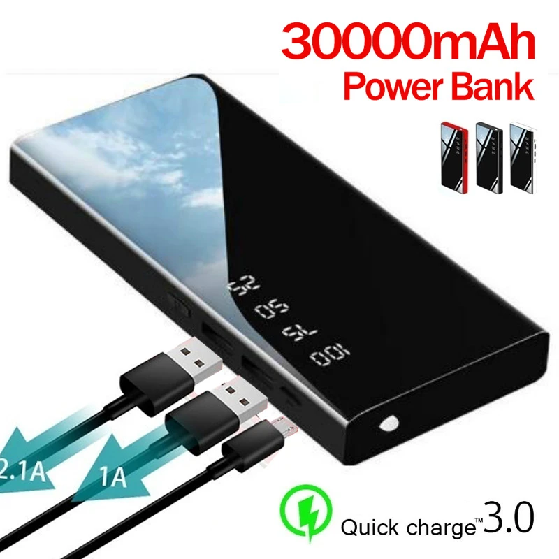 

Two-way Fast Charging Power Bank Portable 30000mAh Charger LED Digital Display External Battery Flashlight for IPhone Xiaomi