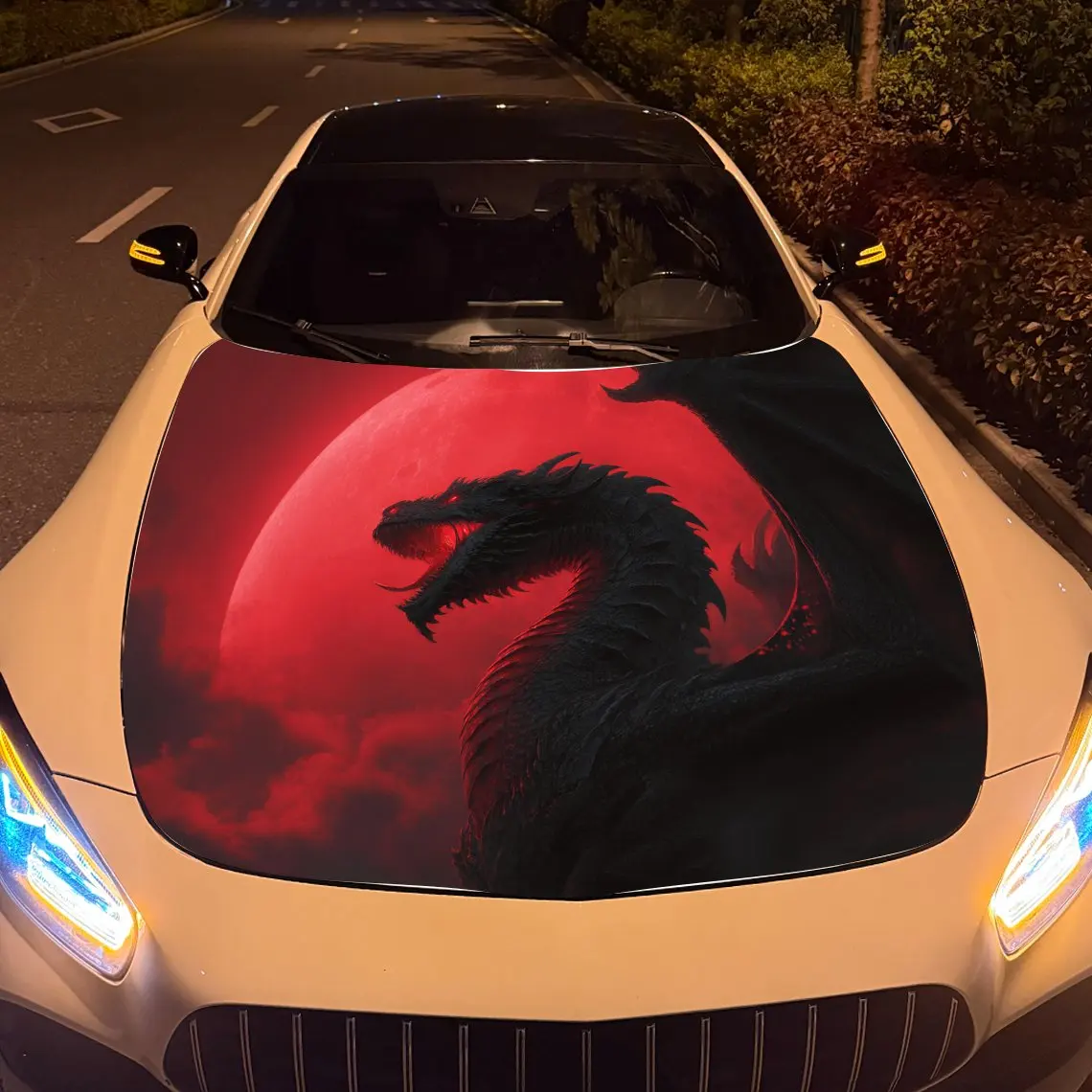 Фото Наклейки на капот автомобиля Red Moon Dragon, крутые узоры, упаковка, пленка для модификации автомобиля, детали, аксессуары, персонализированные декоративные автомобильные St №5