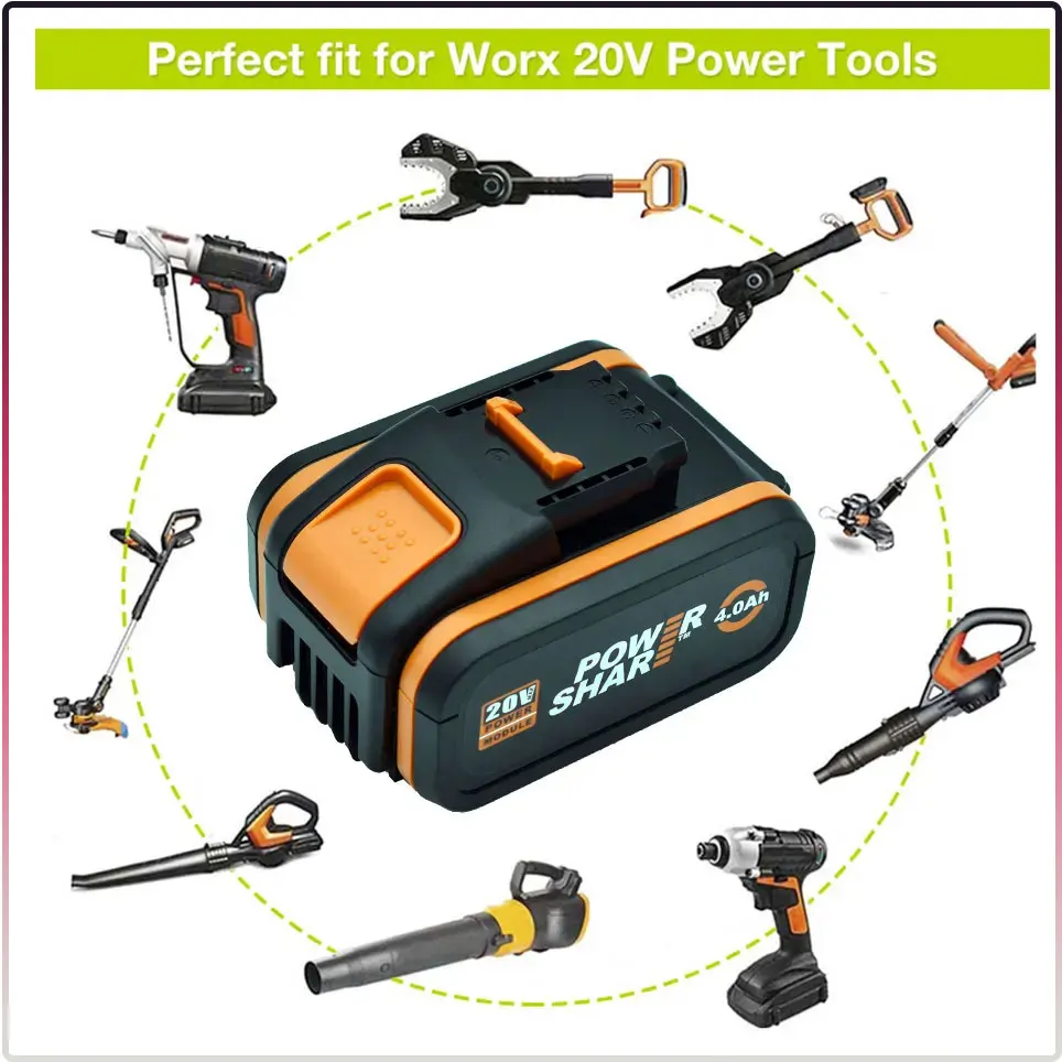 Для батареи 20V 4000mah Li-Ion для Worx WX390/WX176/WX166.4/WX372.1 WX800/WX678/WX550/WX532/WG894E WG629E/WG329E/WG2