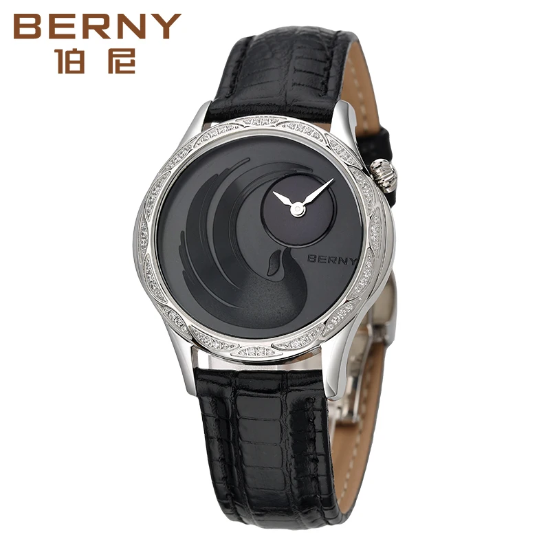 BERNY Women Quartz Japan Miyota Watch Phoenix Clock Top Brand Luxury Diamond Leather Strap Waterproof Ladies Fashion Wristwatch