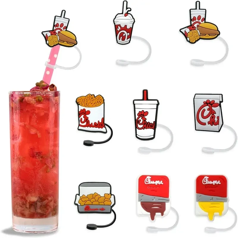 

1pcs Fried Chicken Burger Cartoon Straw Cap Reusable Silicone Dustproof Straw Cap Splash Sleeve 7-8mm Cute Straw Sealing Tool