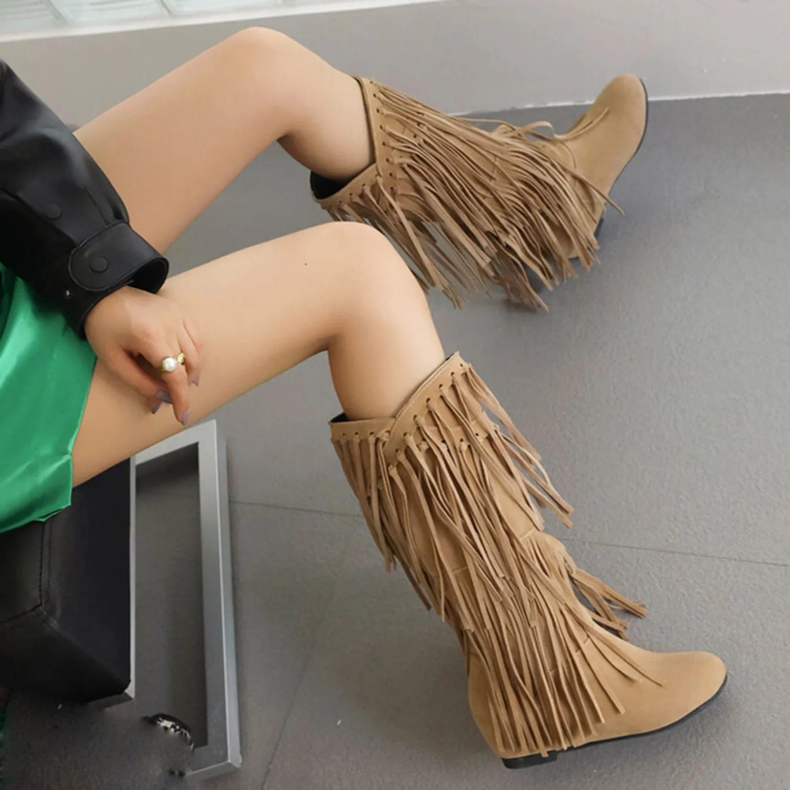 

2023 Mid-calf Boots Women Autumn Winter Warm Retro Tassel Chunky Heel Boots Female Fashion Breathable Shoes zapatos para mujeres