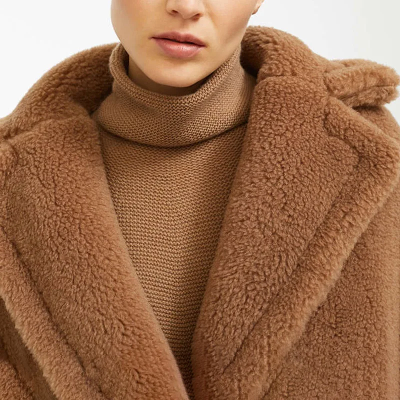 Women's Teddy Bear Coat Real Wool 2022 Lady's Alpaca Teddy Coat Long Jacket Fashion Female Sheep Fur Outwear S7480A