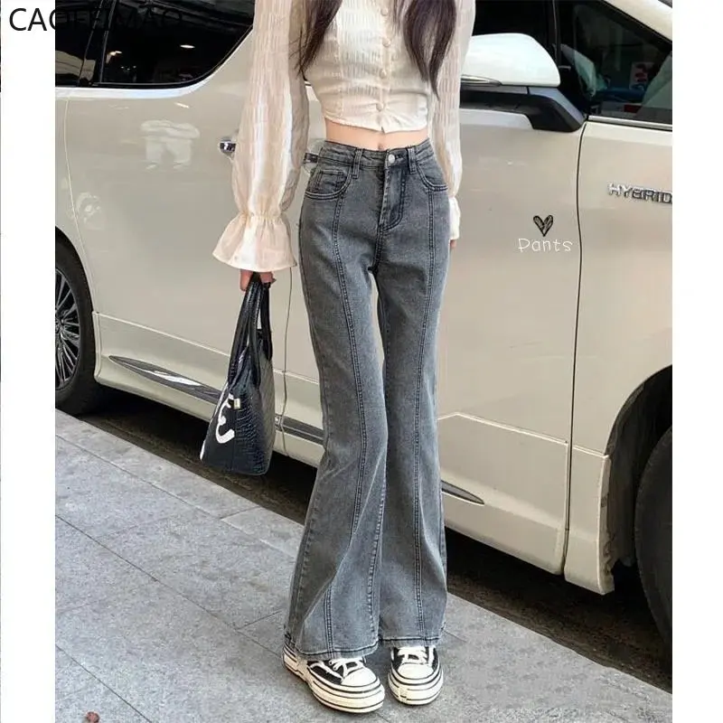 

Vintage High Waist Flare Jeans Women Gray High Street Slim Boot Cut Denim Pants Stretchable Long Flared Denim Trousers Casual