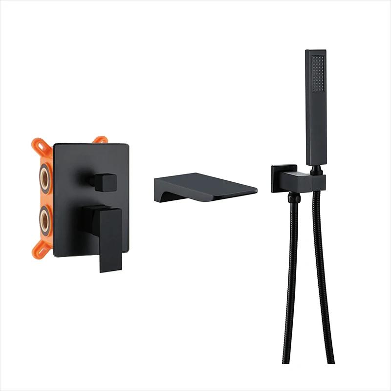 brass black shower set bathroom faucet wall mounted rainfall shower head diverter mixer handheld spray set bathroom faucet free global shipping