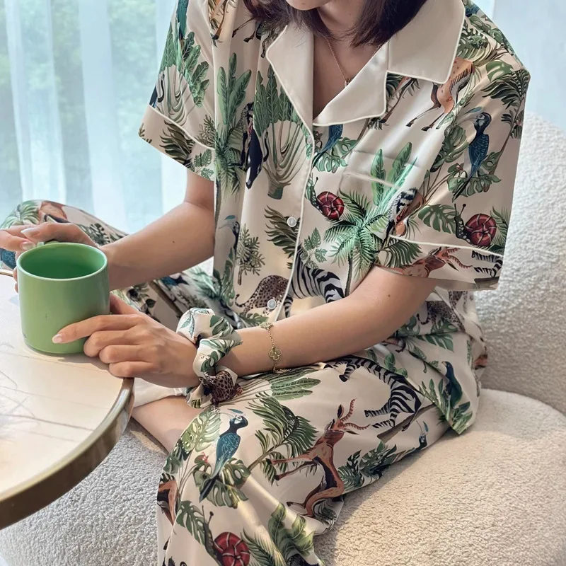 Пижамный комплект Женский из двух предметов атласная пижама искусственного