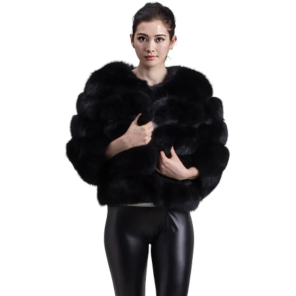 Women's Winter Thick Warm Real Fox Fur Short Coat Luxury High Quality Fur Jacket Lady Genuine Fox Leather Fur Short Short Sleeve
