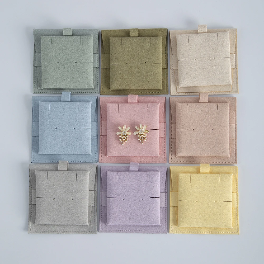 Luxury Microfiber Jewelry Pouch Bag Custom Logo Faux Suede Envelope Pouch Earrings Rings Packaging & Display With Insert Cards