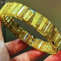 natural gold rutilated quartz rectangle beads bracelet bangle 11 2x6x5 4mm women men fashion wealthy stone genuine aaaaaa
