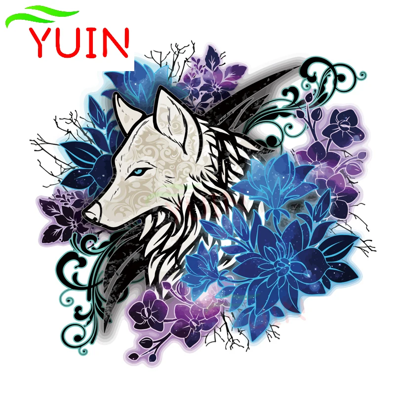 

Flower and Wolf Head Car Sticker Fashion Dreamy Style Applique Personality PVC Decorative Accessories Waterproof Decal 15*15cm