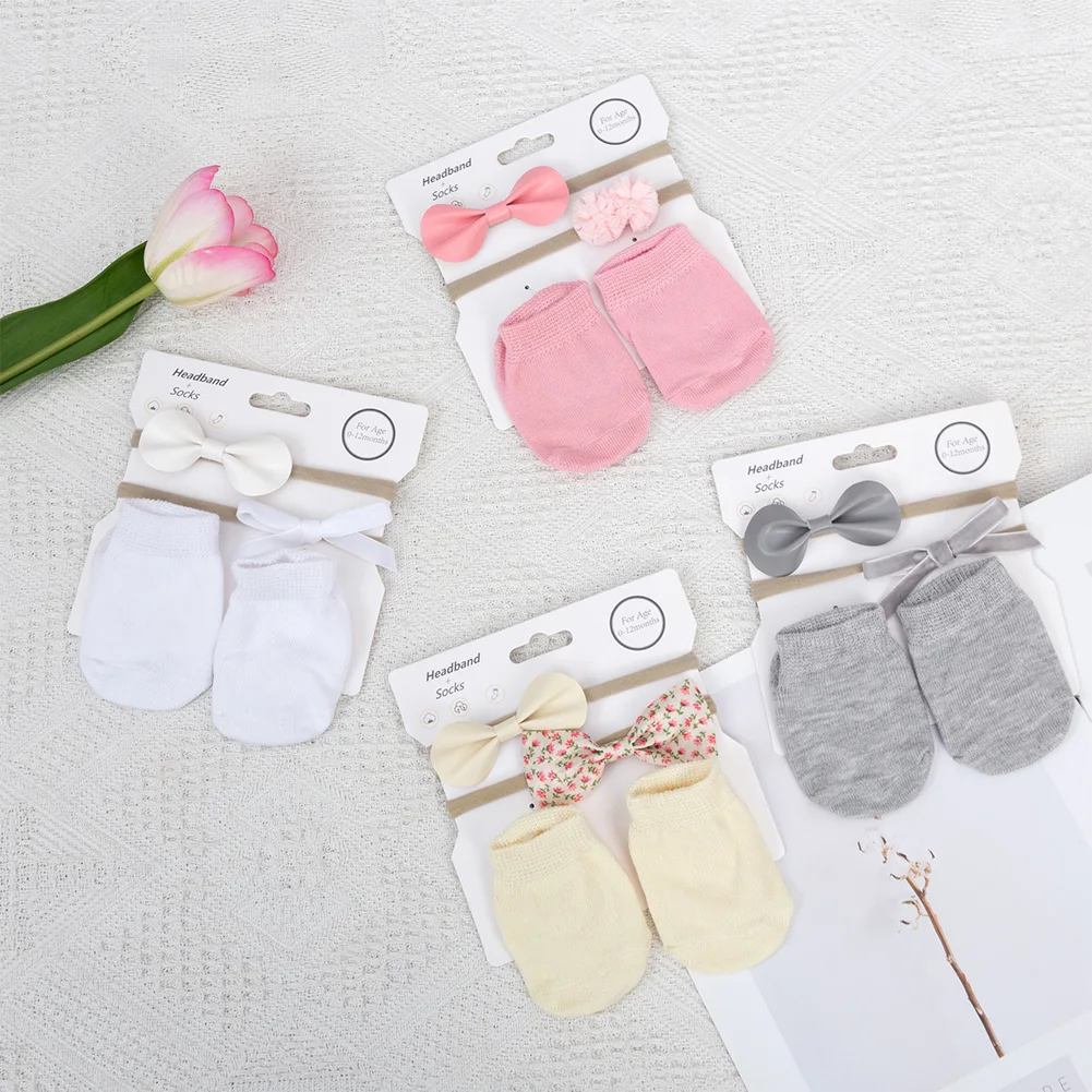 4Pcs/set Girls Socks Cotton Leather Velvet Fabric Bow Nylon Hair Bands Headbands 0-24M Stockings Baby Stuff for Infant Leggings images - 6