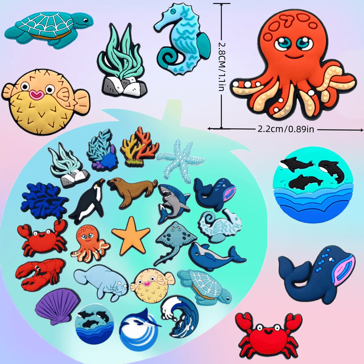 Забавная стрела для Croc серии Ocean, подвески для обуви, подходят для тапочек и сандалий, украшения с булавками, аксессуары из ПВХ