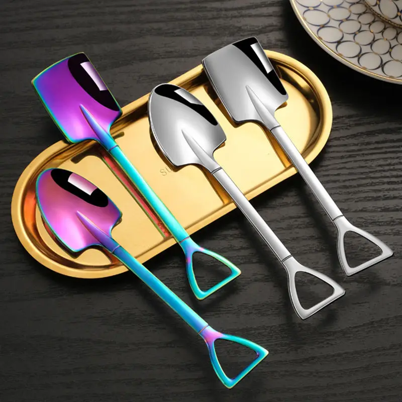 

4PCS Shovel Spoons Stainless Steel TeaSpoons Creative Coffee Spoon For Ice cream Dessert Scoop Tableware Cutlery set