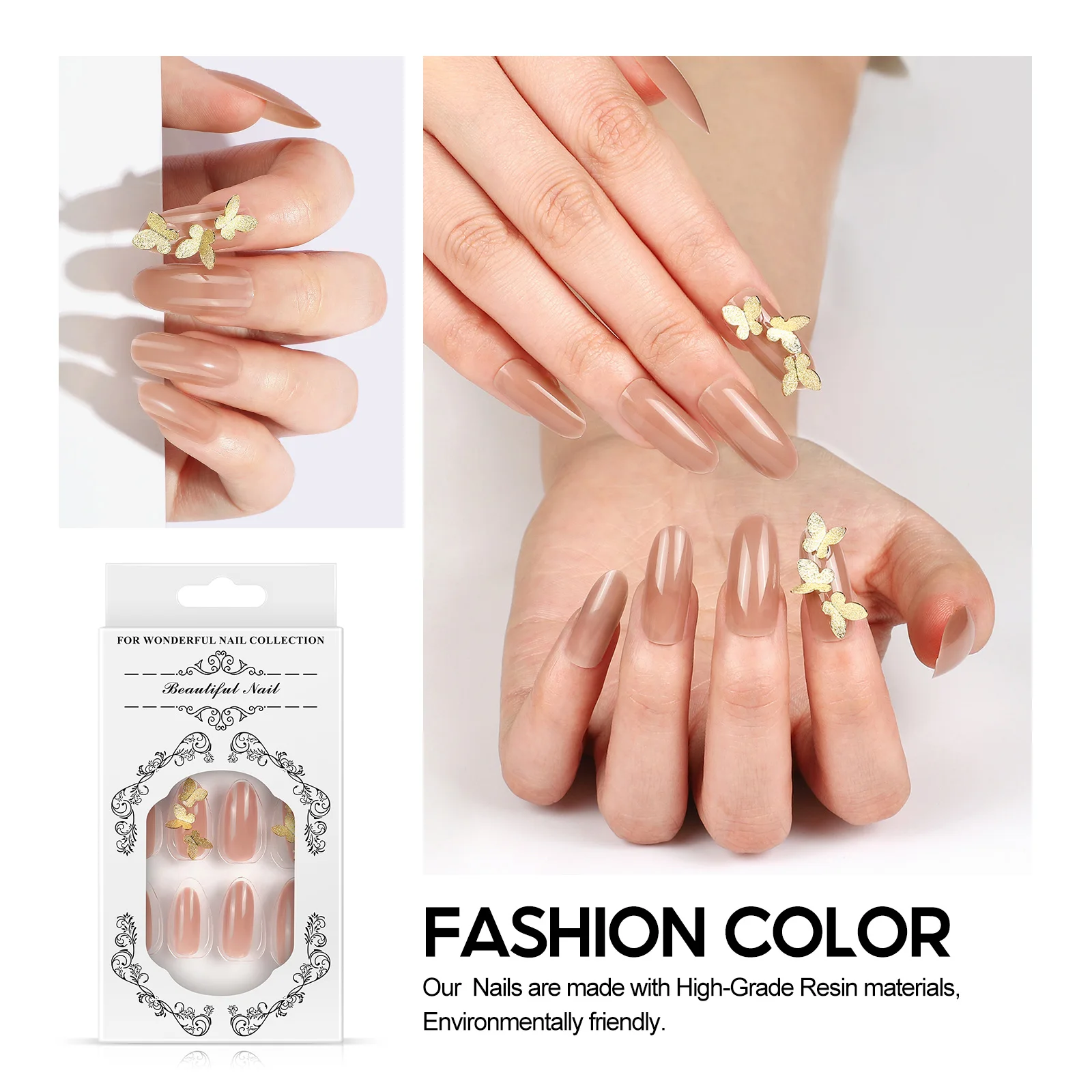 

Накладные наклейки для французского маникюра, съемные накладки средней длины для дизайна ногтей ручной работы