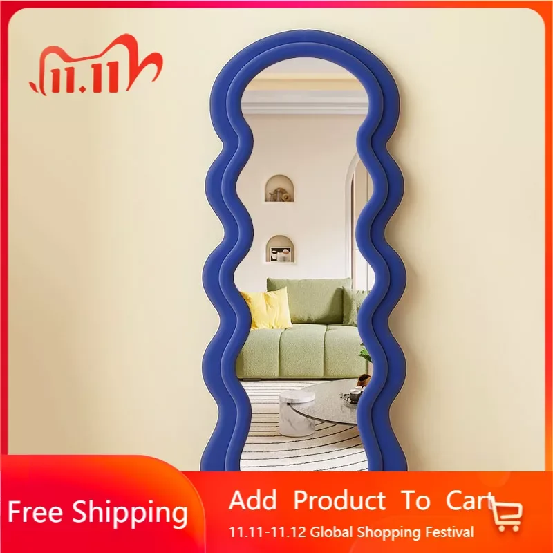 

Funky Bule Full Body Mirror Wavy Standing Irregular Floor Maiden Long Mirror Aesthetic Nordic Design Espelho Room Decorarion