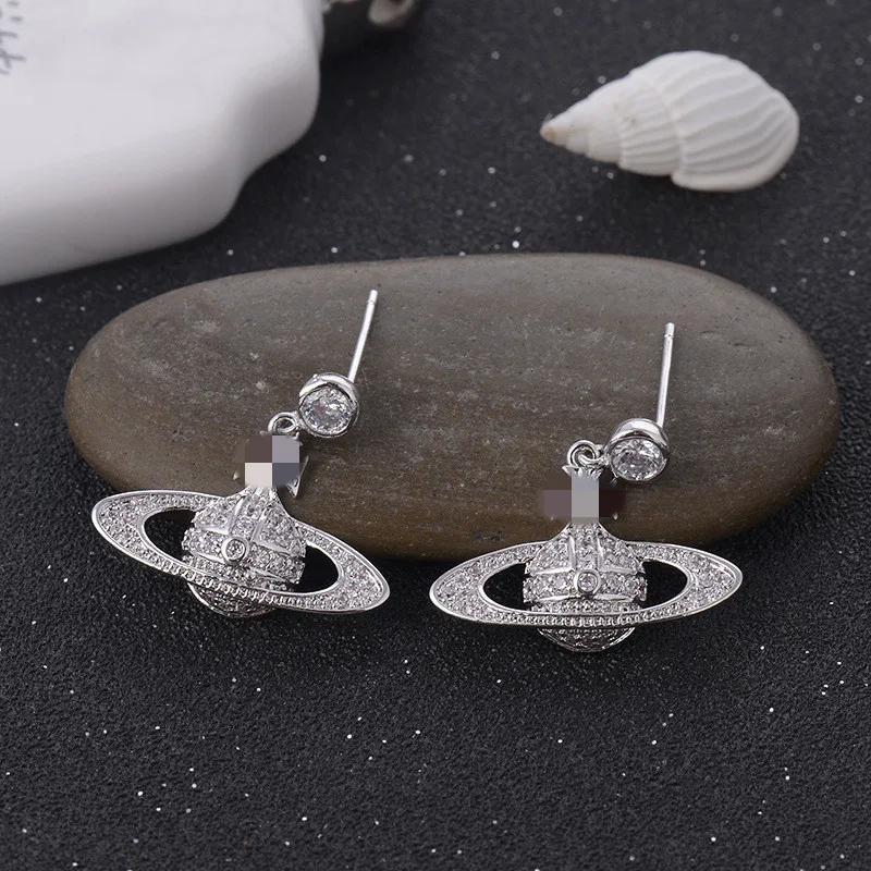 

2022 Creative Saturn Earrings for Women Korean-Style Planet Diamond Stud Earrings Luxury Jewelry Gifts for Women Accessories