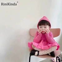 rinikinda 2022 autumn girls casual dresses elegant pink hooded children dresses for baby girls princess solid ball gown