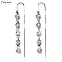 fanqieliu s925 stamp long chain zircon drop earrings for women new jewelry luxury gift girl trendy fql20020