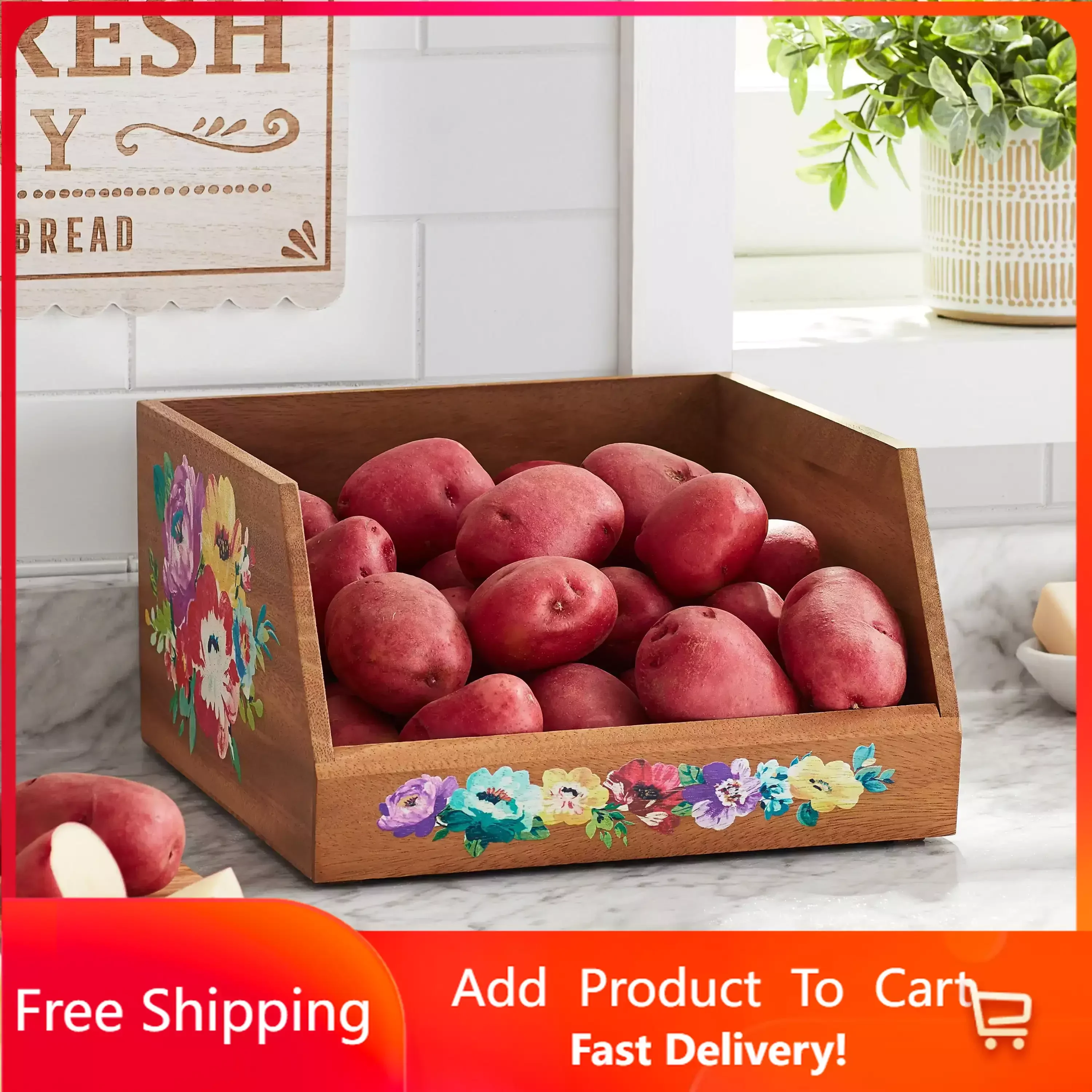 

Сладкая романтичная деревянная полка из акации, открытая кухонная корзина для хранения, бесплатная доставка