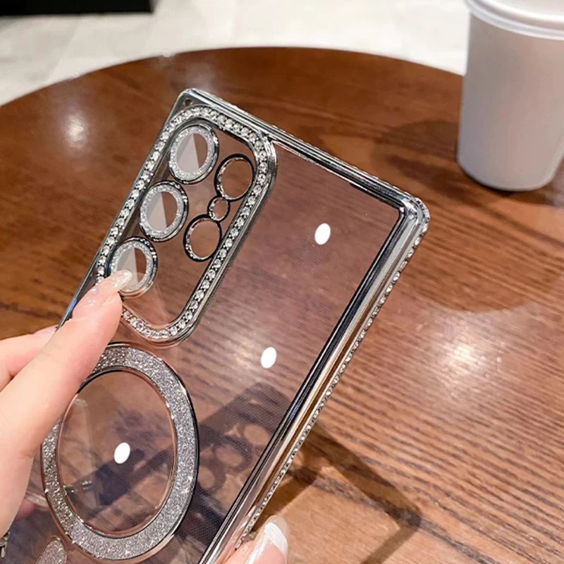 Модный Магнитный чехол с покрытием и бриллиантами для Samsung Galaxy S24 23 22 Ultra Plus