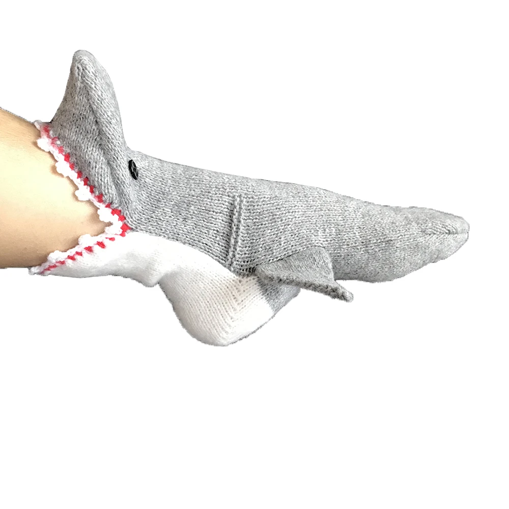 Christmas winter crocodile shark socks in creative red-billed gray shark floor socks warm middle tube wool socks