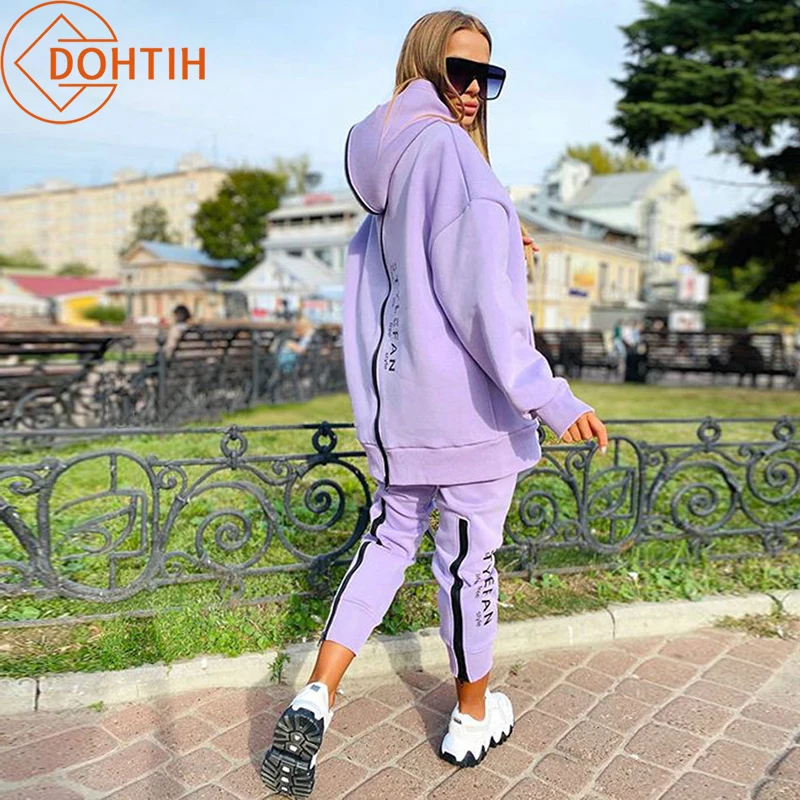 

Women's Letter Printed Stripe Two Piece Sets Casual Tracksuit Hoodies Sweatpants Suit Women Fashion Office Lady Streetwear Sets