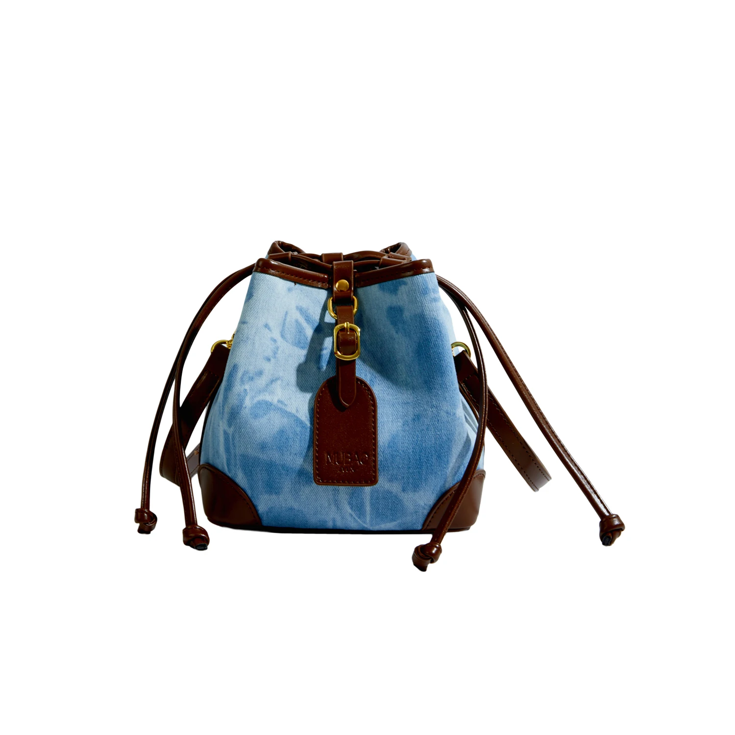 

Elsmk 2022 Leather Splicing Messenger Bag Fashion Casual Denim Bucket Bag Women