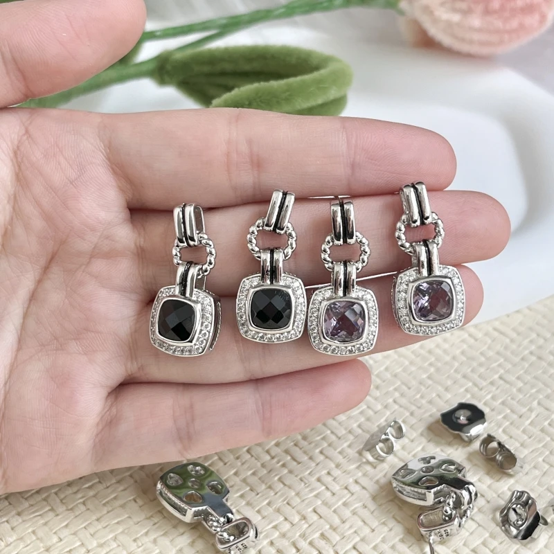 925 sterling David Yurman Cable Classics Earrings in Sterling Silver with Amethyst and Pave Diamonds at Ahee Jewelers