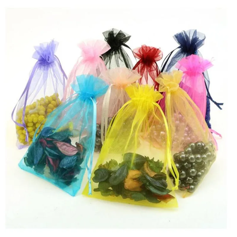 

100pcs tulle bags Organza Sheer Gauze Element Jewelry Bags Packing Drawable Organza Bags Wedding Christmas Organza Gift Bag