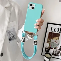luxury cute lanyard liquid silicone phone case for iphone 13 12 11 pro xs max xr x se 8 7 6 plus ultra thin wristband rope cover