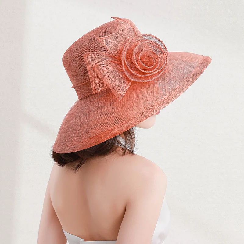 

2022 Fashion Fedora Ladies French Crochet Floral Linen Hat Elegant Temperament Wedding Banquet Pot Cap Fashion Wide Brim Hat