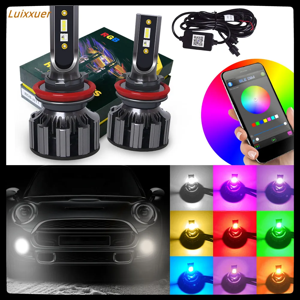

Luixxuer APP Bluetooth Control H11 Car LED RGB Headlight Fog Lights Bulb COB LED Chips Color Changing AuTo Headlight Lamp