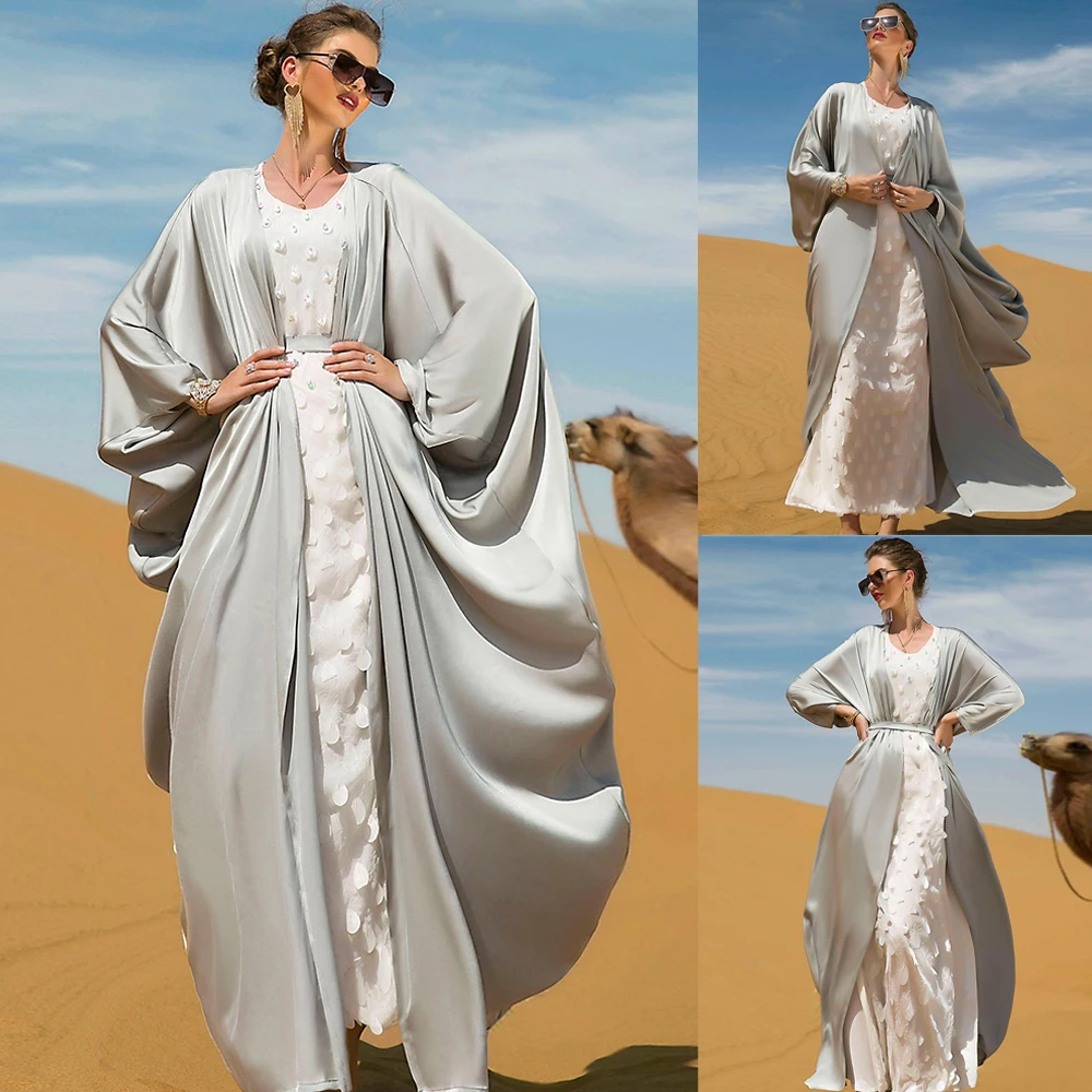 Арабская абайя роскошные стразы, мусульманские женские костюмы из 2 частей, открытое кимоно, длинное платье, вечернее праздничное платье ма...