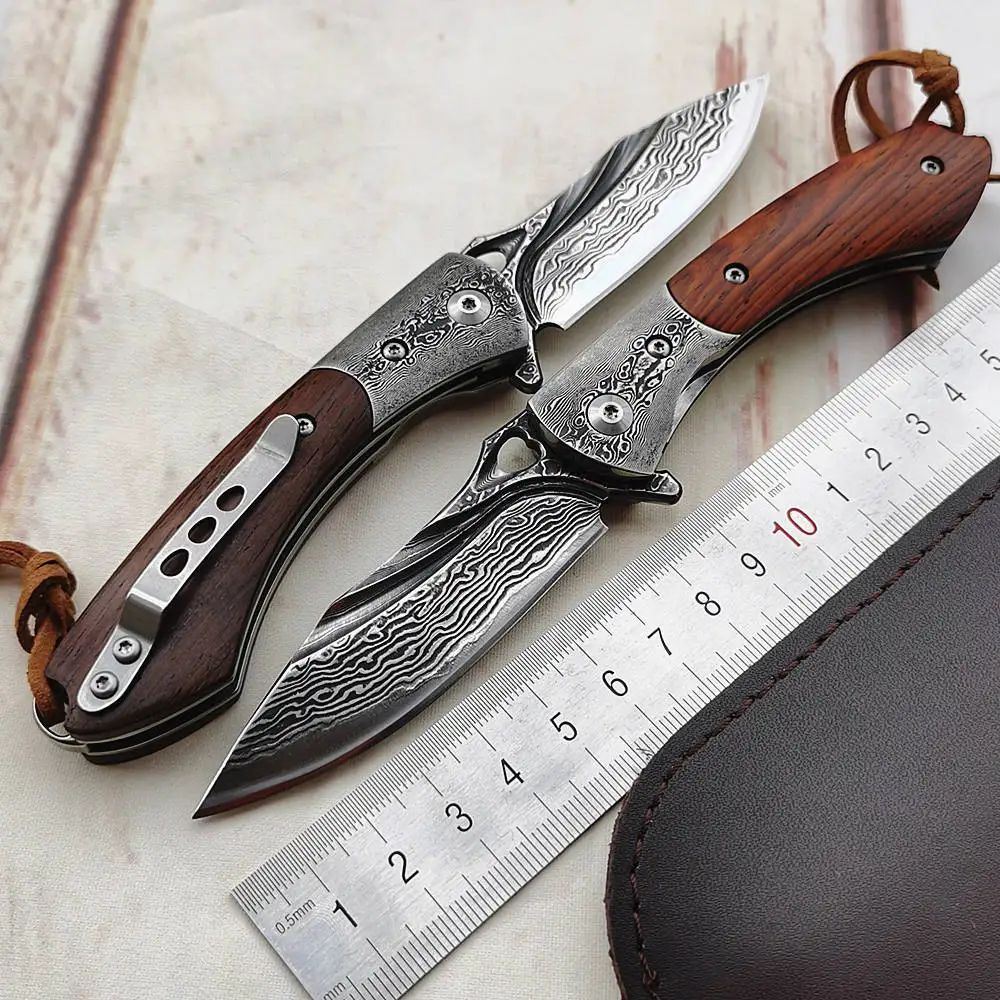 

Sitivien 2022 ST207 VG10 Damascus Sandal Wood Handle Ball Bearing Folding Camp Hunt Kitchen Pocket Outdoor Gift EDC Tool Knife