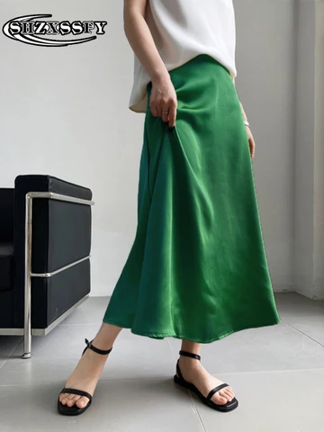 Women's Skirt Fashion High-waisted Skirt Silk Loose Midi Skirt Solid Casual Spring Summer Package Hip Women's Fishtail Skirt