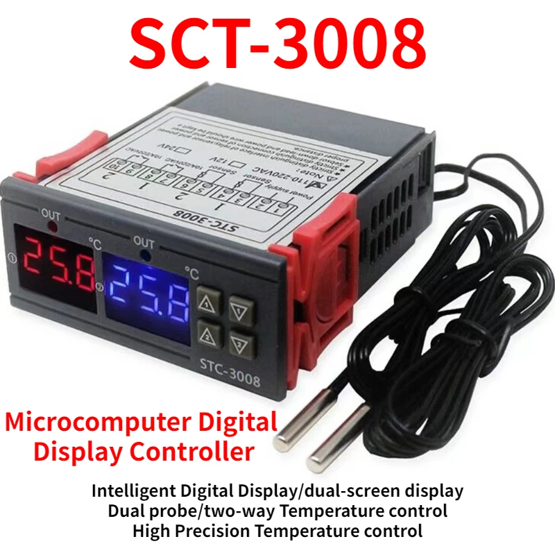 Двойной цифровой флейтовый регулятор температуры термостат с двумя релейными