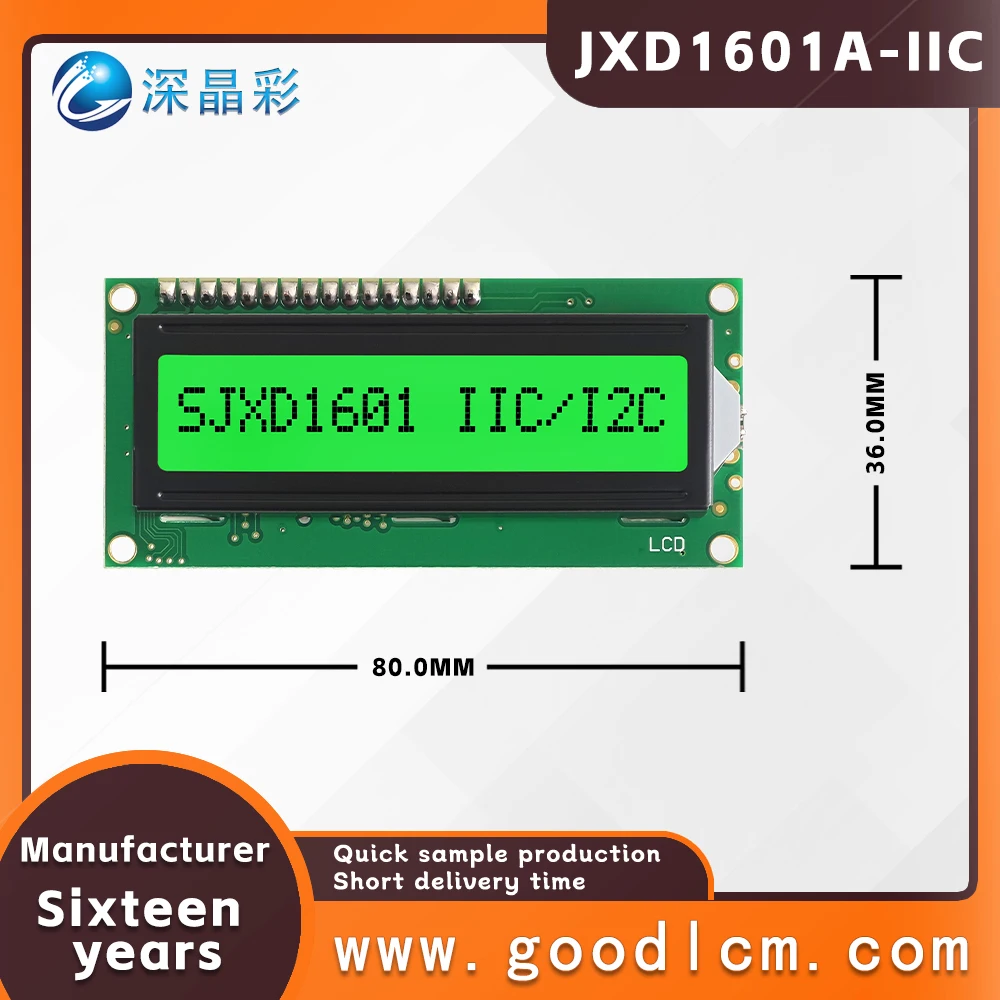 Отличный интерфейс IIC/I2C 16*1 линейный символьный экран JXD1601A-IIC 1601 STN зеленый